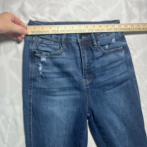 Judy Blue Dark Wash Distressed Flare Jeans Juniors size 7/28 stretch JB88739 - Picture 7 of 15